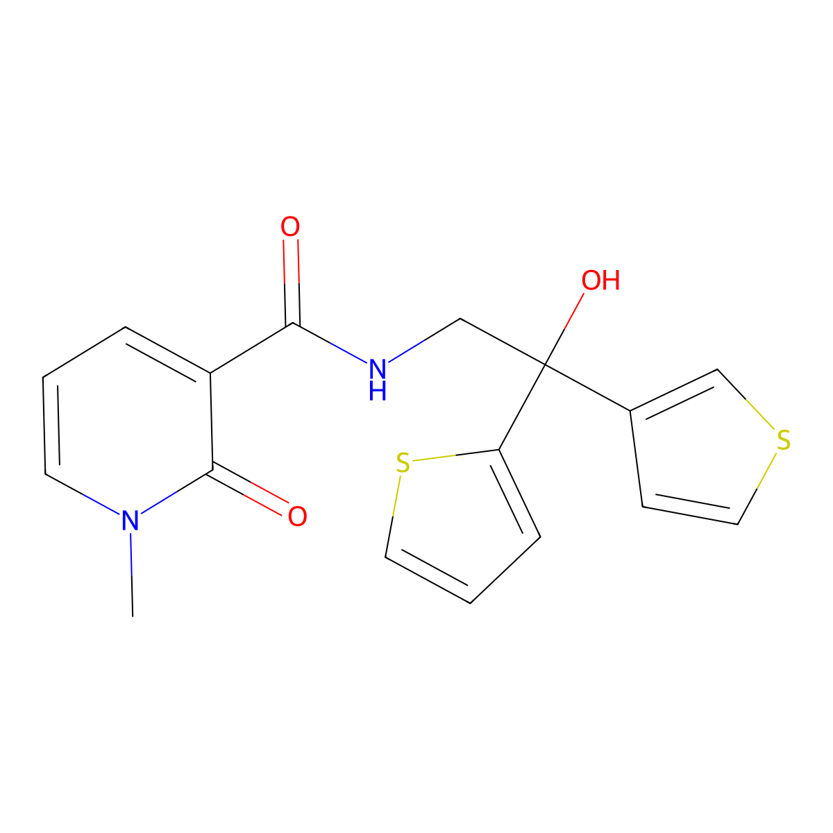 N-(2-hydroxy-2-(thiophen-2-yl)-2-(thiophen-3-yl)ethyl)-1-methyl-2-oxo-1,2-dihydropyridine-3-carboxamide molecular structure, CAS 2034337-72-7