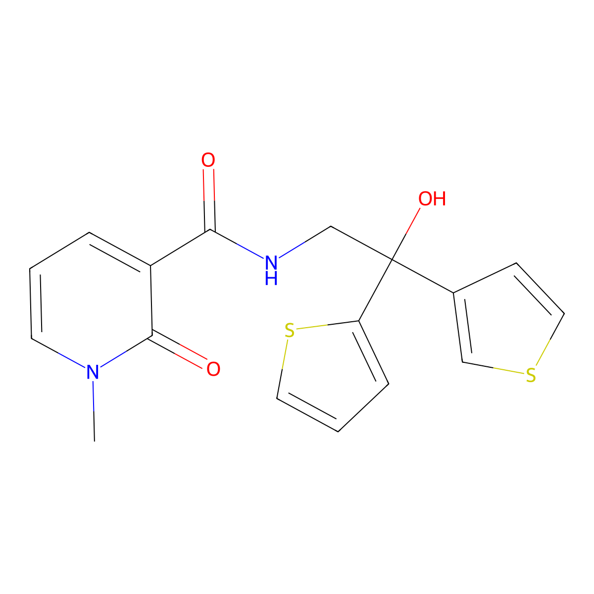 N-(2-hydroxy-2-(thiophen-2-yl)-2-(thiophen-3-yl)ethyl)-1-methyl-2-oxo-1,2-dihydropyridine-3-carboxamide molecular structure, CAS 2034337-72-7