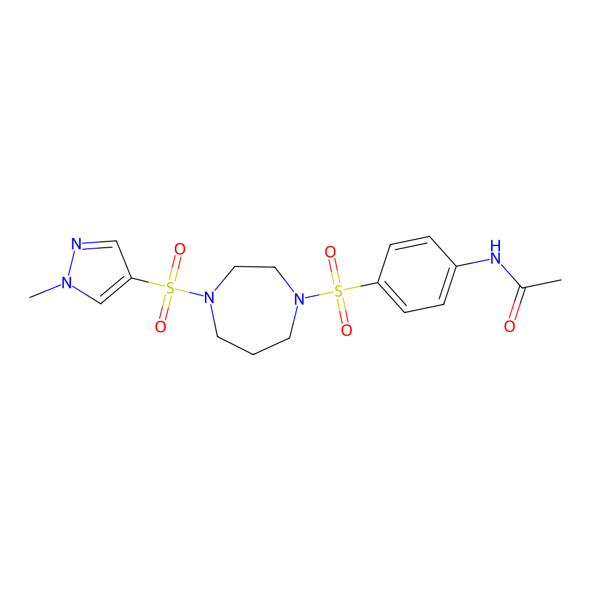 N-[4-({4-[(1-methyl-1H-pyrazol-4-yl)sulfonyl]-1,4-diazepan-1-yl}sulfonyl)phenyl]acetamide molecular structure, CAS 2034337-76-1