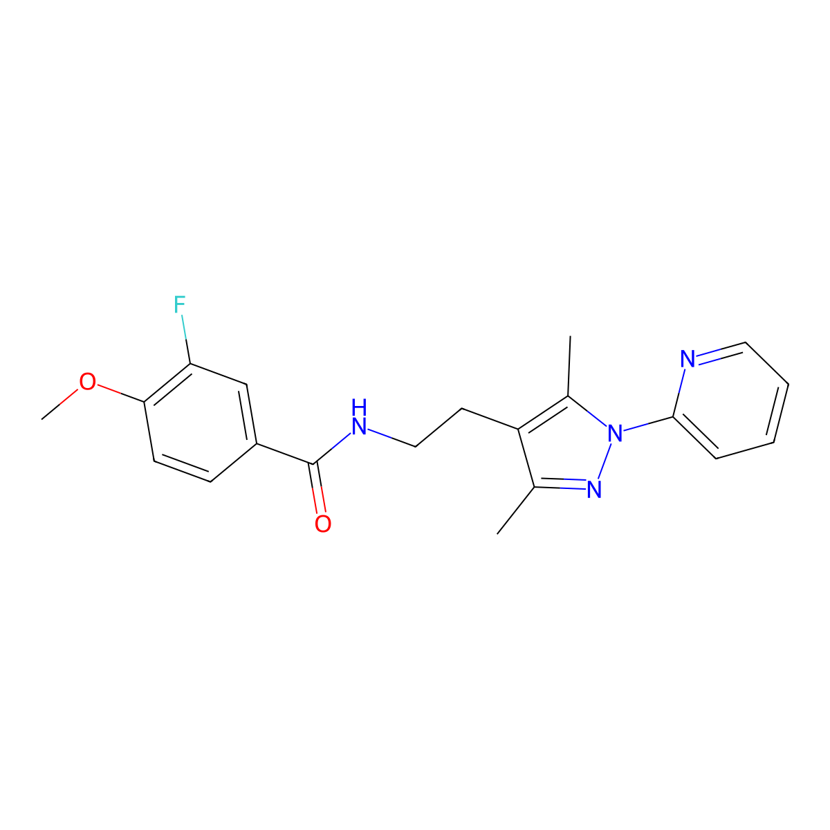 N-{2-[3,5-dimethyl-1-(pyridin-2-yl)-1H-pyrazol-4-yl]ethyl}-3-fluoro-4-methoxybenzamide molecular structure, CAS 2034337-79-4