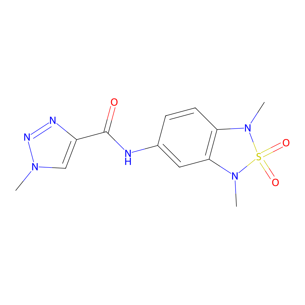N-(1,3-dimethyl-2,2-dioxido-1,3-dihydrobenzo[c][1,2,5]thiadiazol-5-yl)-1-methyl-1H-1,2,3-triazole-4-carboxamide molecular structure, CAS 2034337-81-8