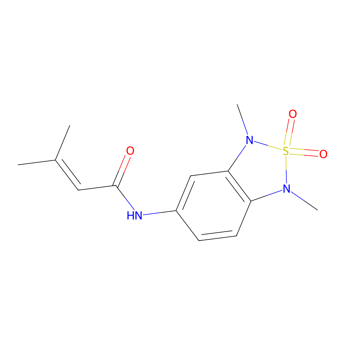 N-(1,3-dimethyl-2,2-dioxido-1,3-dihydrobenzo[c][1,2,5]thiadiazol-5-yl)-3-methylbut-2-enamide molecular structure, CAS 2034337-86-3