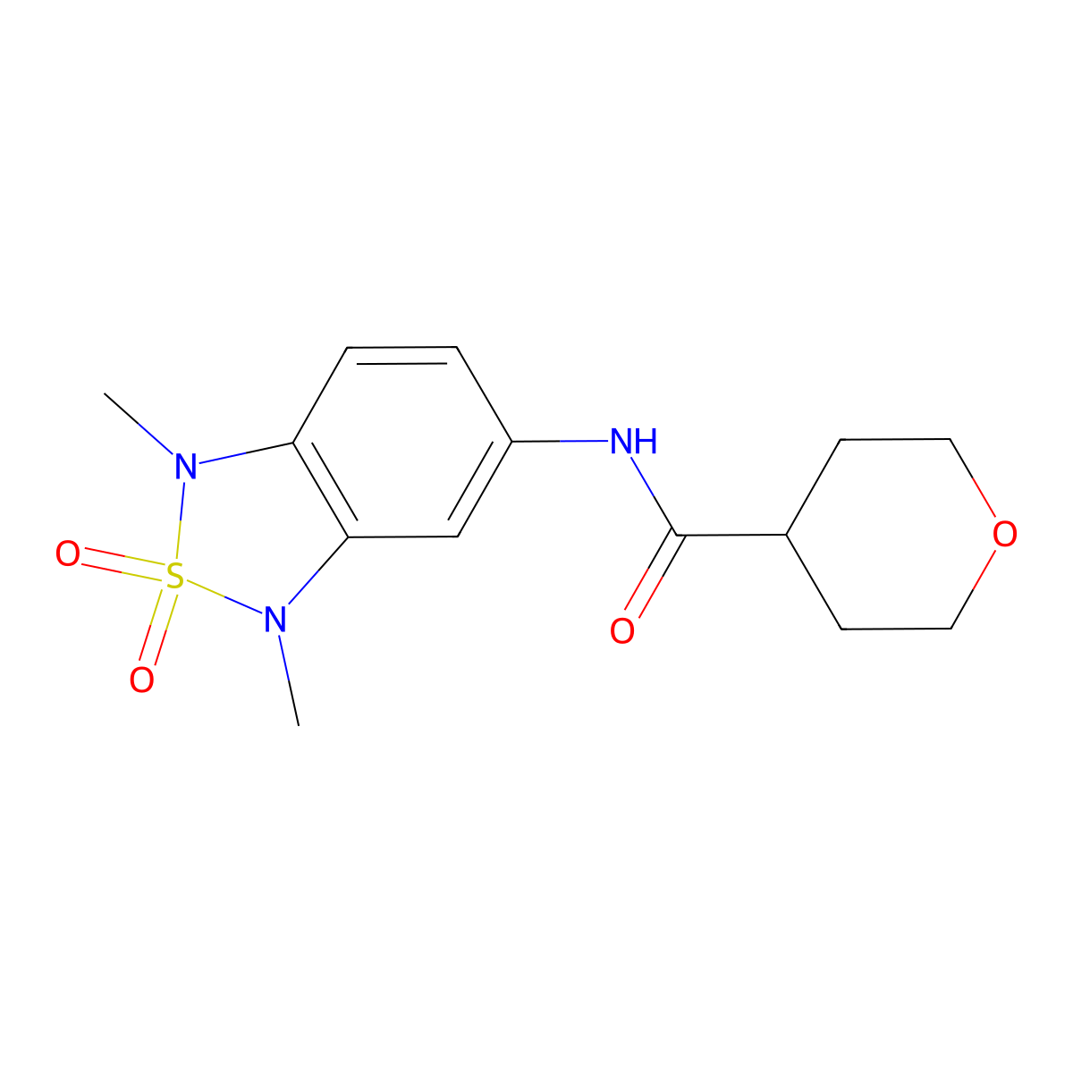 N-(1,3-dimethyl-2,2-dioxido-1,3-dihydrobenzo[c][1,2,5]thiadiazol-5-yl)tetrahydro-2H-pyran-4-carboxamide molecular structure, CAS 2034337-89-6