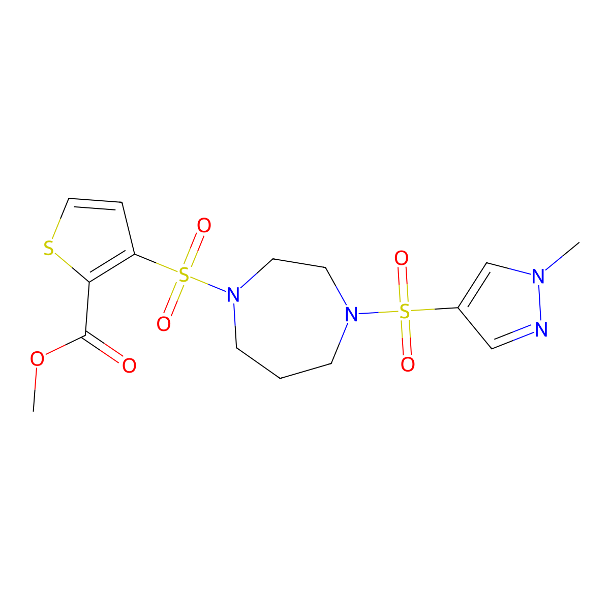 methyl 3-((4-((1-methyl-1H-pyrazol-4-yl)sulfonyl)-1,4-diazepan-1-yl)sulfonyl)thiophene-2-carboxylate molecular structure, CAS 2034337-91-0