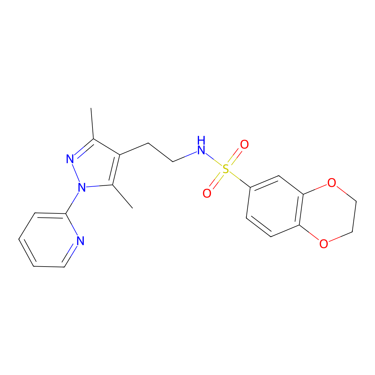 N-(2-(3,5-dimethyl-1-(pyridin-2-yl)-1H-pyrazol-4-yl)ethyl)-2,3-dihydrobenzo[b][1,4]dioxine-6-sulfonamide molecular structure, CAS 2034337-92-1