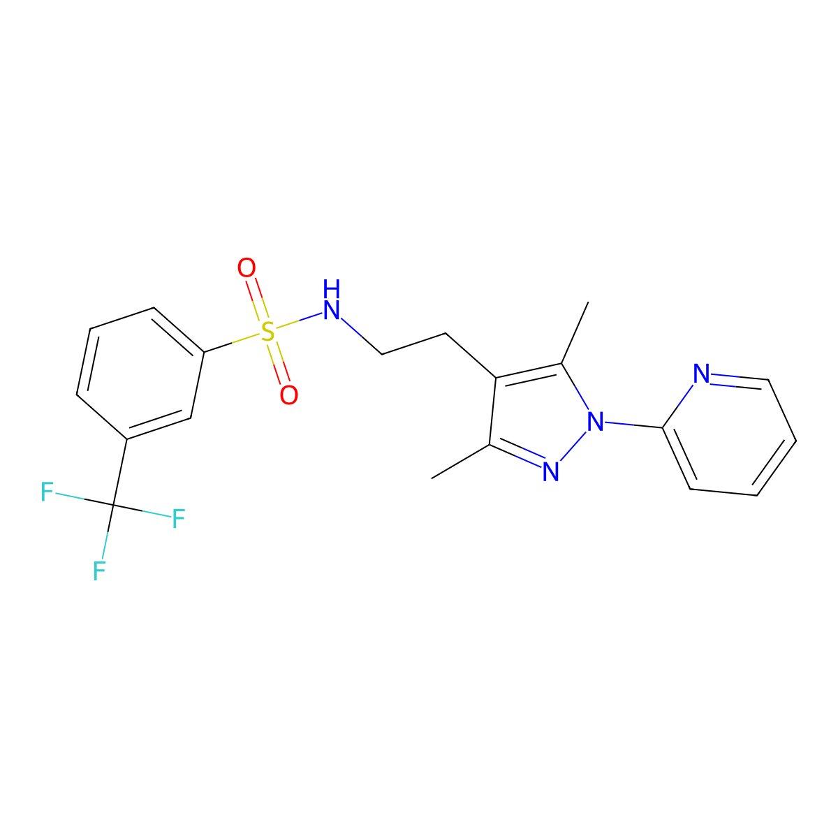 N-(2-(3,5-dimethyl-1-(pyridin-2-yl)-1H-pyrazol-4-yl)ethyl)-3-(trifluoromethyl)benzenesulfonamide molecular structure, CAS 2034337-94-3