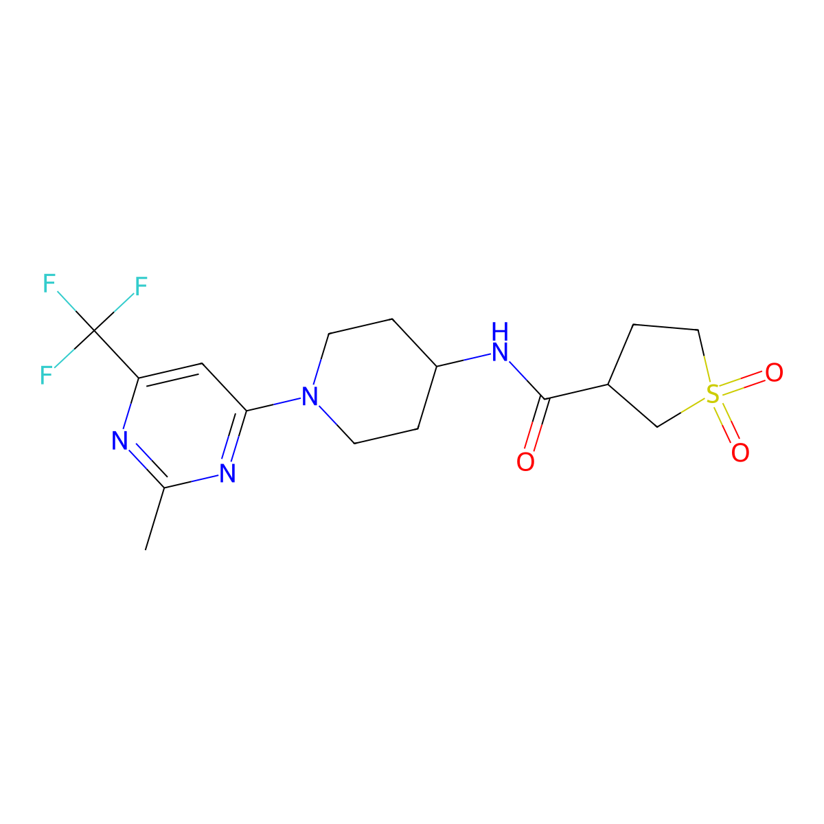 N-(1-(2-methyl-6-(trifluoromethyl)pyrimidin-4-yl)piperidin-4-yl)tetrahydrothiophene-3-carboxamide 1,1-dioxide molecular structure, CAS 2034337-96-5