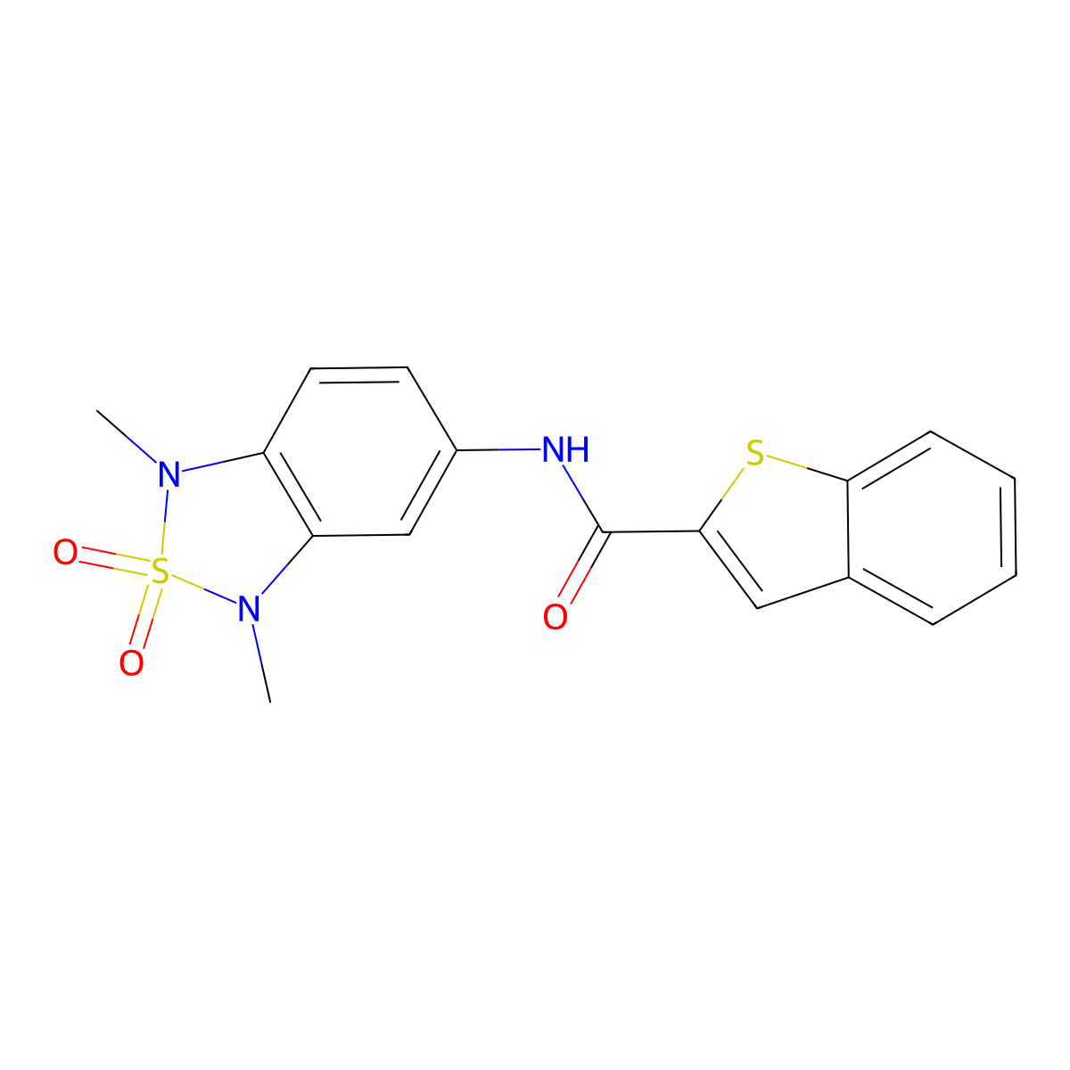 N-(1,3-dimethyl-2,2-dioxido-1,3-dihydrobenzo[c][1,2,5]thiadiazol-5-yl)benzo[b]thiophene-2-carboxamide molecular structure, CAS 2034338-04-8