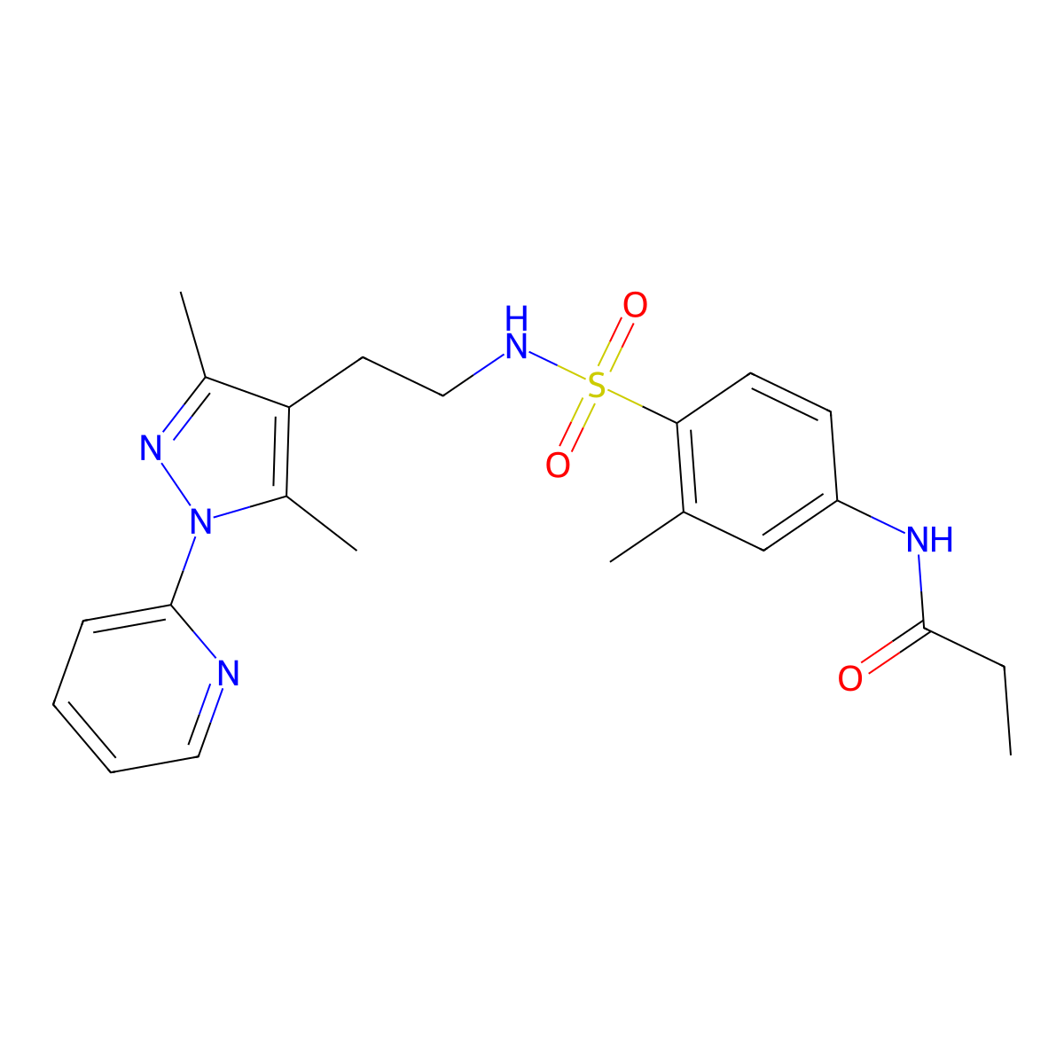 N-(4-(N-(2-(3,5-dimethyl-1-(pyridin-2-yl)-1H-pyrazol-4-yl)ethyl)sulfamoyl)-3-methylphenyl)propionamide molecular structure, CAS 2034338-07-1