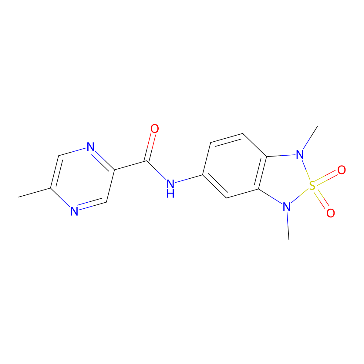 N-(1,3-dimethyl-2,2-dioxido-1,3-dihydrobenzo[c][1,2,5]thiadiazol-5-yl)-5-methylpyrazine-2-carboxamide molecular structure, CAS 2034338-08-2