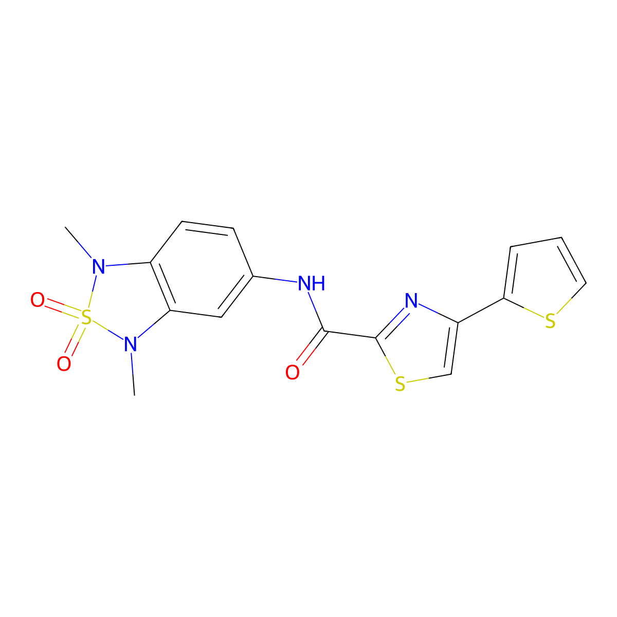 N-(1,3-dimethyl-2,2-dioxido-1,3-dihydrobenzo[c][1,2,5]thiadiazol-5-yl)-4-(thiophen-2-yl)thiazole-2-carboxamide molecular structure, CAS 2034338-14-0