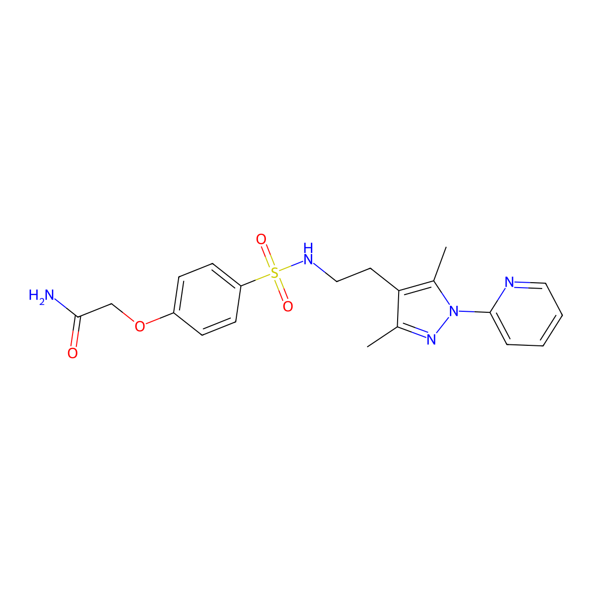 2-(4-(N-(2-(3,5-dimethyl-1-(pyridin-2-yl)-1H-pyrazol-4-yl)ethyl)sulfamoyl)phenoxy)acetamide molecular structure, CAS 2034338-17-3