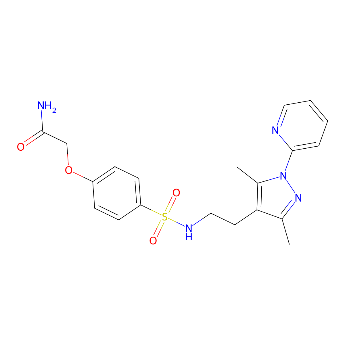 2-(4-(N-(2-(3,5-dimethyl-1-(pyridin-2-yl)-1H-pyrazol-4-yl)ethyl)sulfamoyl)phenoxy)acetamide molecular structure, CAS 2034338-17-3