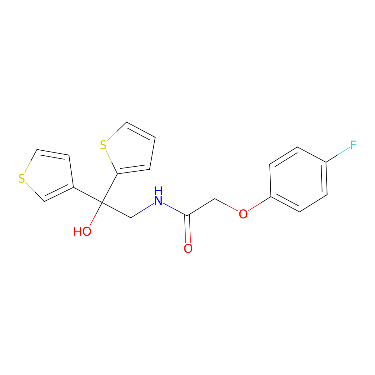 2-(4-fluorophenoxy)-N-(2-hydroxy-2-(thiophen-2-yl)-2-(thiophen-3-yl)ethyl)acetamide molecular structure, CAS 2034338-23-1