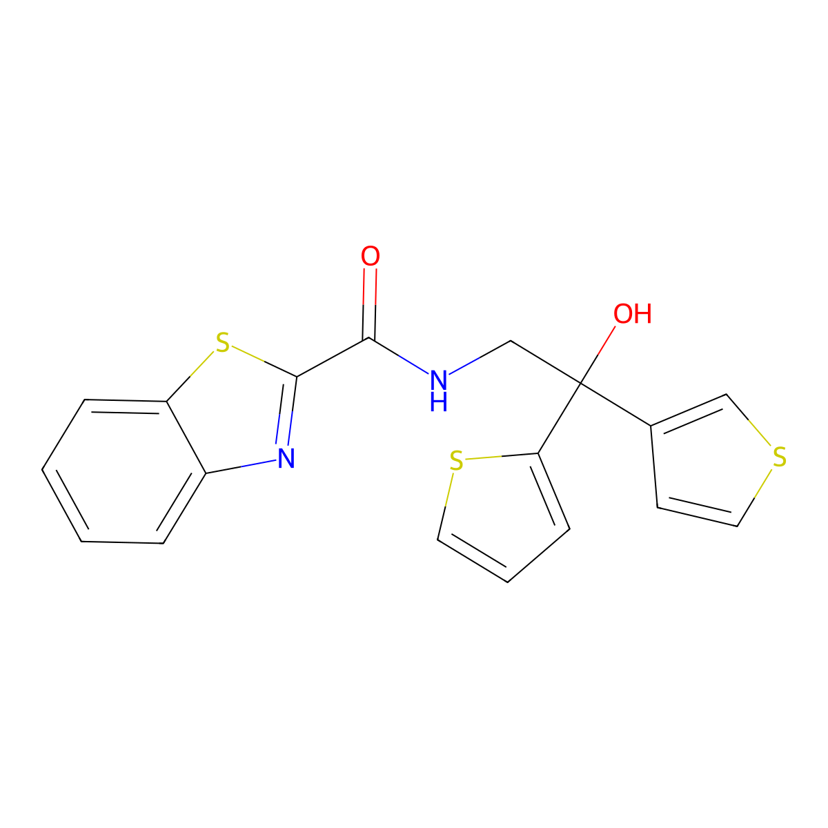 N-(2-hydroxy-2-(thiophen-2-yl)-2-(thiophen-3-yl)ethyl)benzo[d]thiazole-2-carboxamide molecular structure, CAS 2034338-28-6