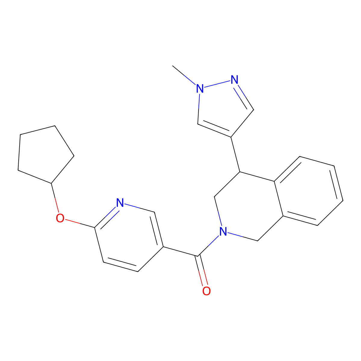(6-(cyclopentyloxy)pyridin-3-yl)(4-(1-methyl-1H-pyrazol-4-yl)-3,4-dihydroisoquinolin-2(1H)-yl)methanone molecular structure, CAS 2034338-29-7