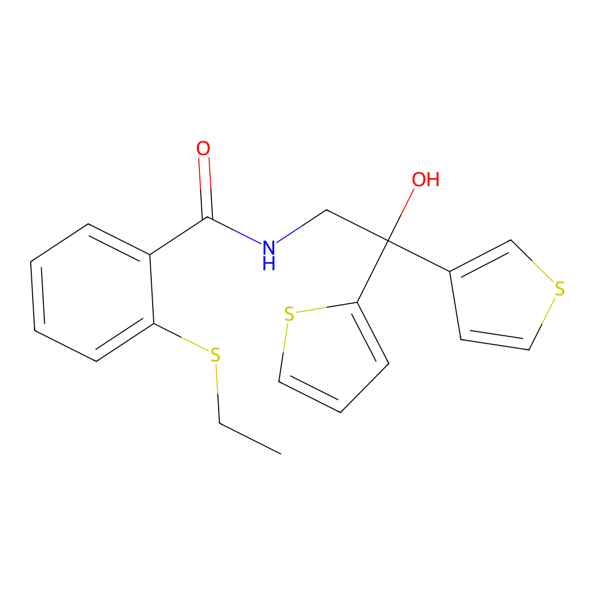 2-(ethylthio)-N-(2-hydroxy-2-(thiophen-2-yl)-2-(thiophen-3-yl)ethyl)benzamide molecular structure, CAS 2034338-32-2