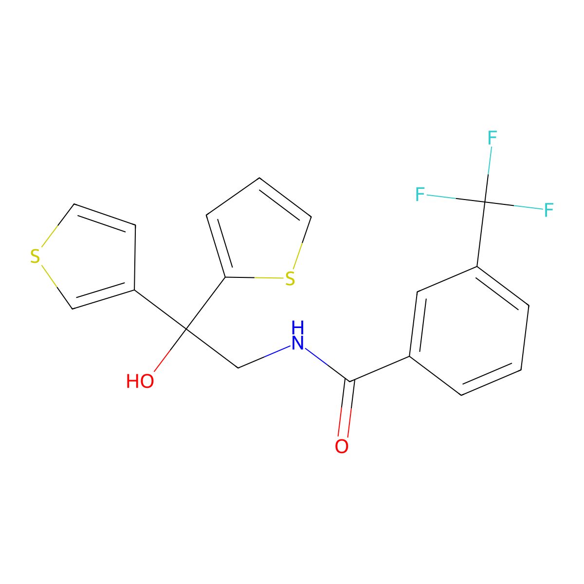 N-[2-hydroxy-2-(thiophen-2-yl)-2-(thiophen-3-yl)ethyl]-3-(trifluoromethyl)benzamide molecular structure, CAS 2034338-37-7