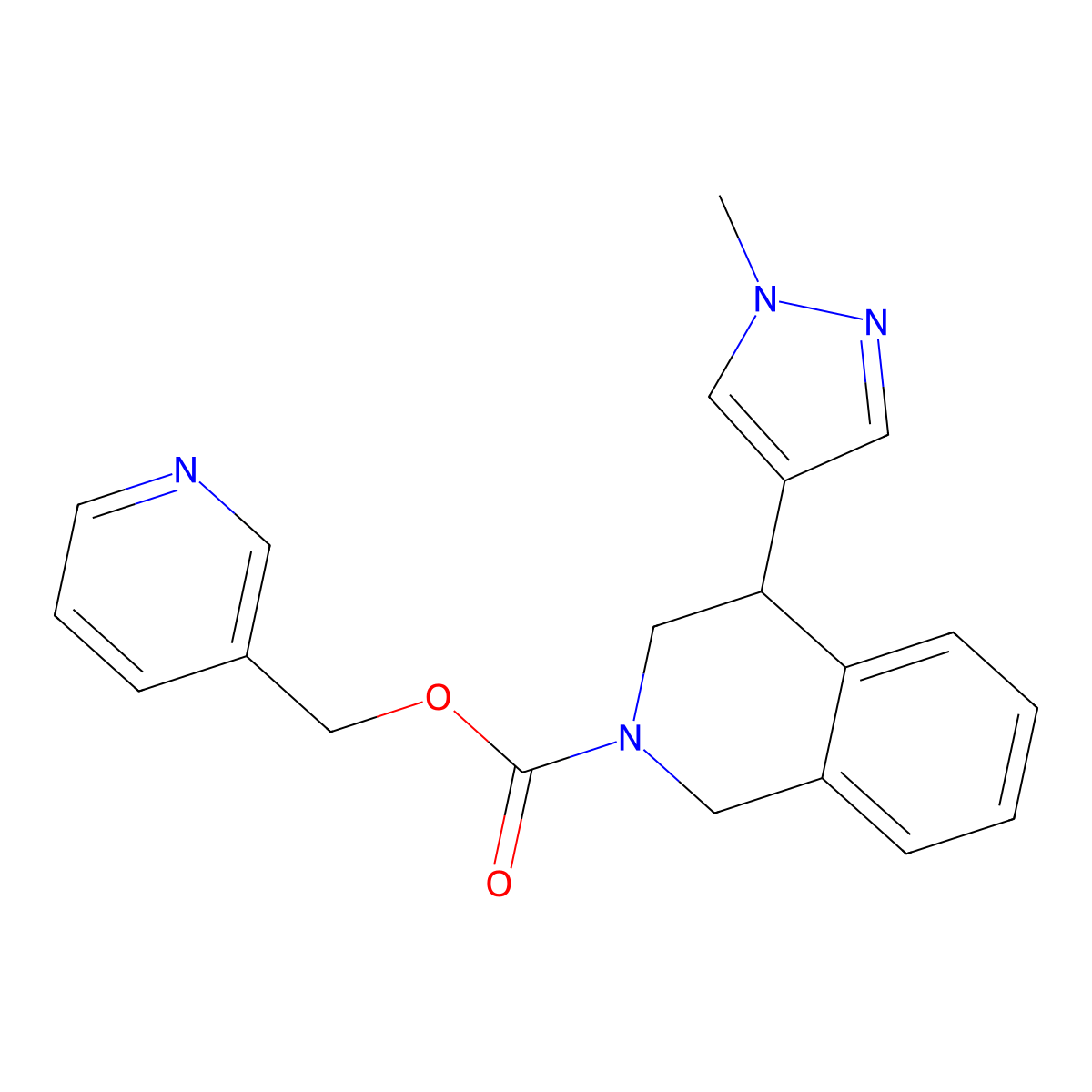 pyridin-3-ylmethyl 4-(1-methyl-1H-pyrazol-4-yl)-3,4-dihydroisoquinoline-2(1H)-carboxylate molecular structure, CAS 2034338-39-9