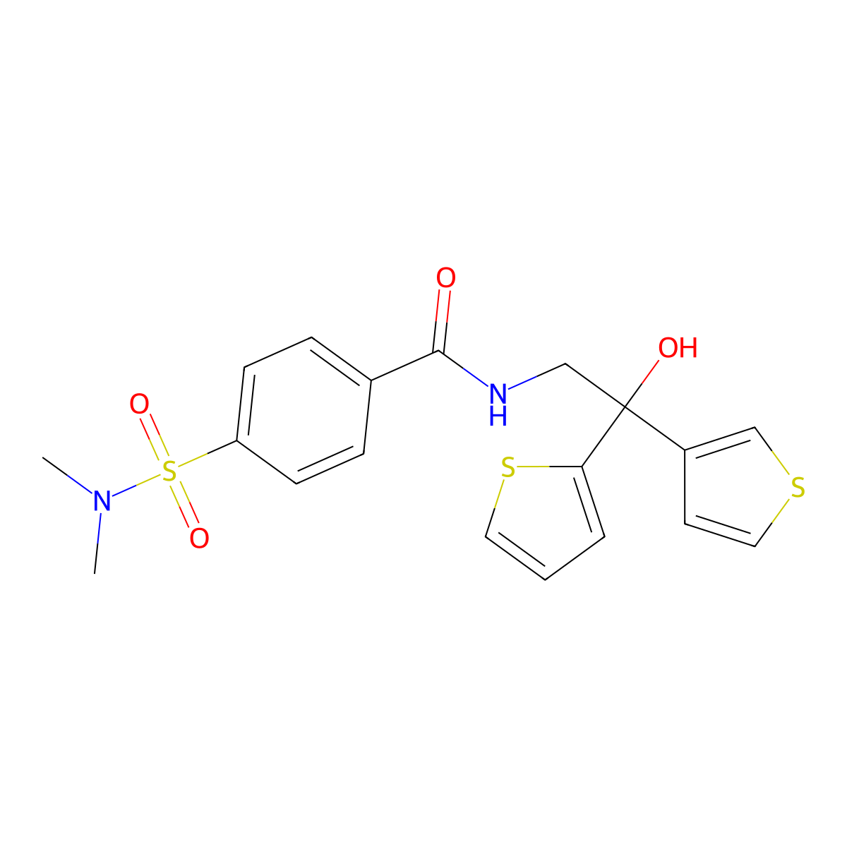 4-(N,N-dimethylsulfamoyl)-N-(2-hydroxy-2-(thiophen-2-yl)-2-(thiophen-3-yl)ethyl)benzamide molecular structure, CAS 2034338-42-4