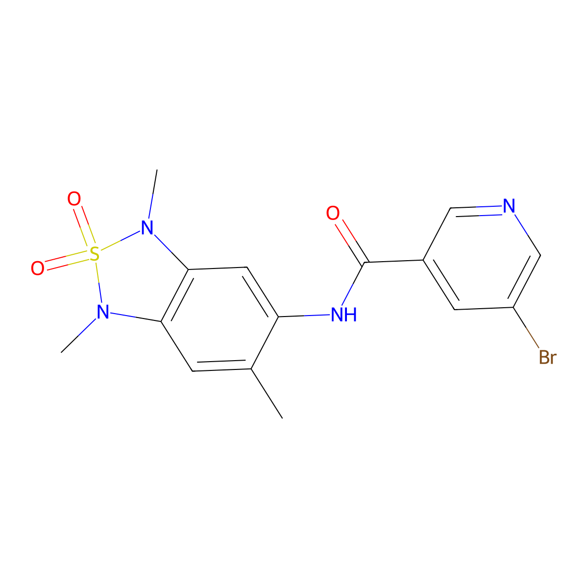 5-bromo-N-(1,3,6-trimethyl-2,2-dioxido-1,3-dihydrobenzo[c][1,2,5]thiadiazol-5-yl)nicotinamide molecular structure, CAS 2034338-53-7