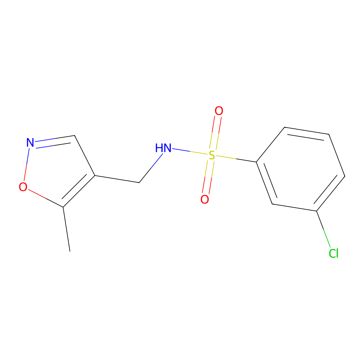 3-chloro-N-((5-methylisoxazol-4-yl)methyl)benzenesulfonamide molecular structure, CAS 2034338-54-8