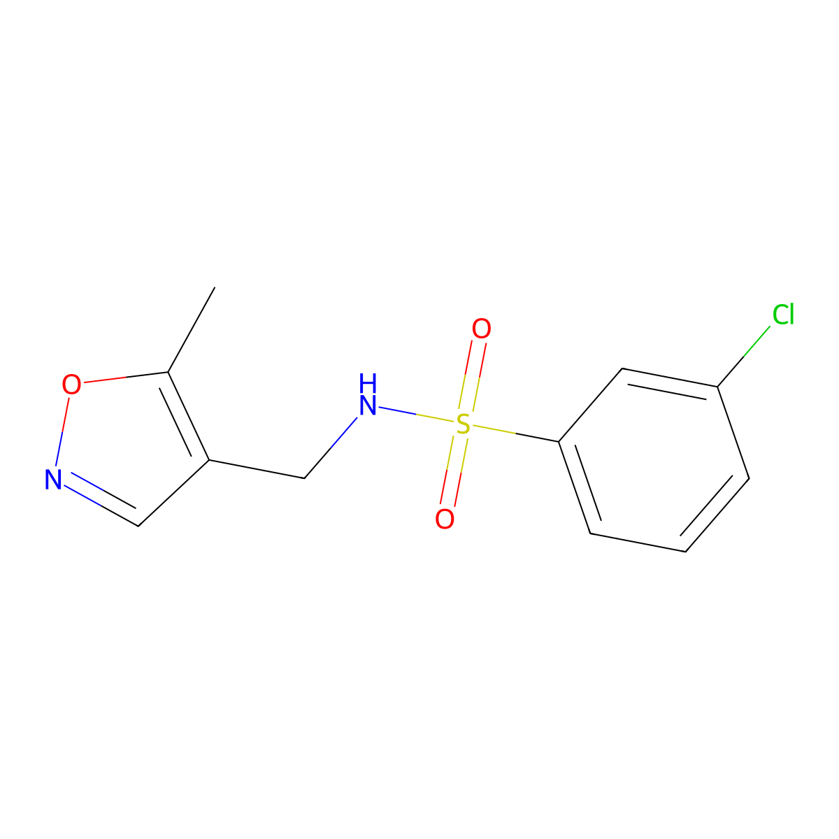 3-chloro-N-((5-methylisoxazol-4-yl)methyl)benzenesulfonamide molecular structure, CAS 2034338-54-8