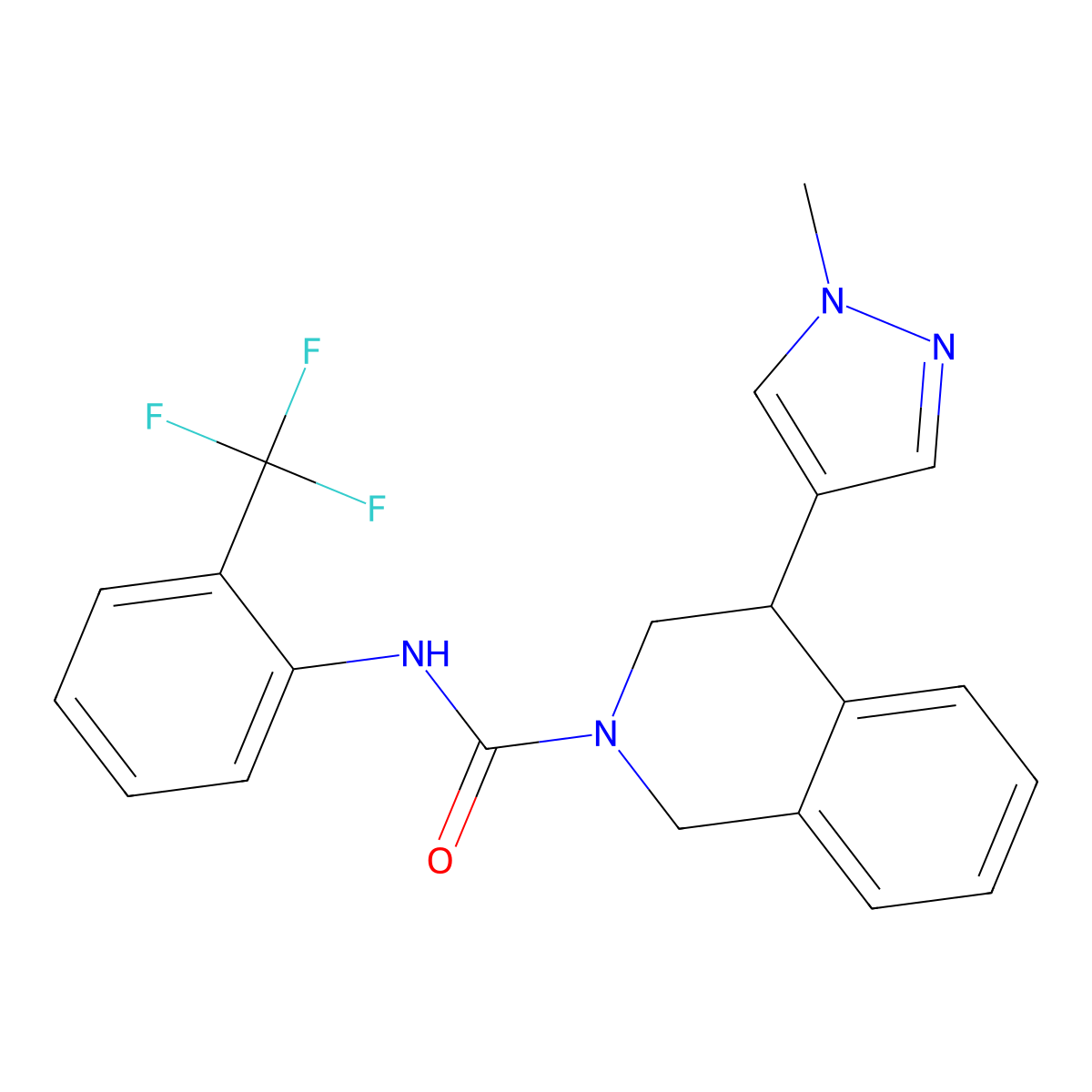 4-(1-methyl-1H-pyrazol-4-yl)-N-(2-(trifluoromethyl)phenyl)-3,4-dihydroisoquinoline-2(1H)-carboxamide molecular structure, CAS 2034338-55-9