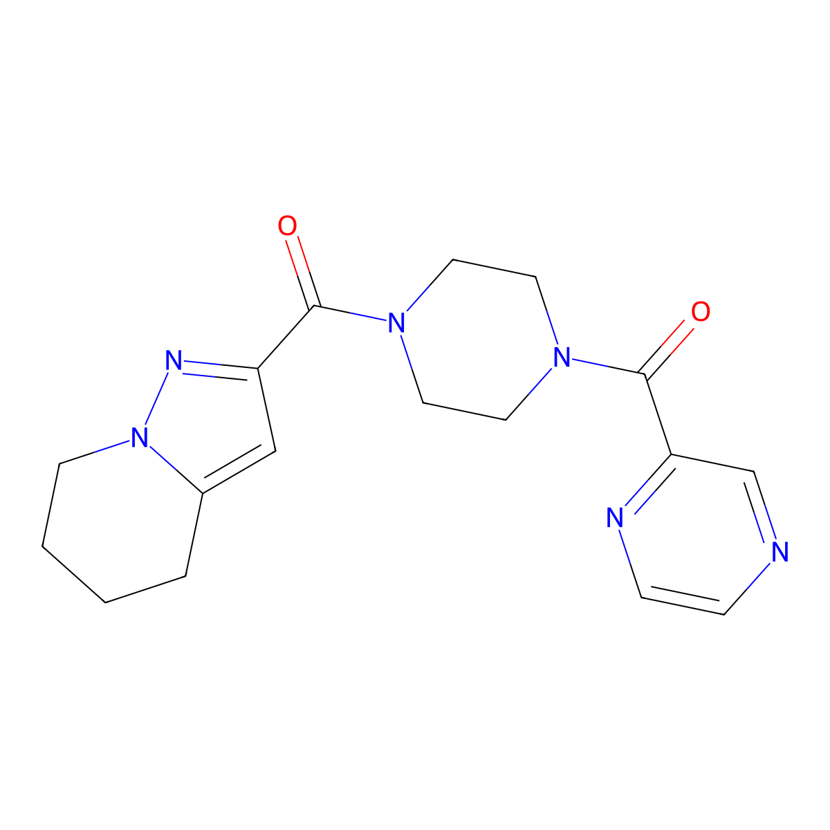 Pyrazin-2-yl(4-(4,5,6,7-tetrahydropyrazolo[1,5-a]pyridine-2-carbonyl)piperazin-1-yl)methanone molecular structure, CAS 2034338-57-1