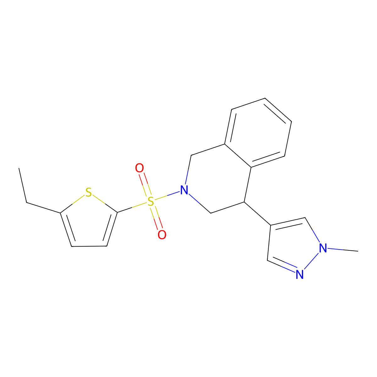 2-((5-ethylthiophen-2-yl)sulfonyl)-4-(1-methyl-1H-pyrazol-4-yl)-1,2,3,4-tetrahydroisoquinoline molecular structure, CAS 2034338-63-9