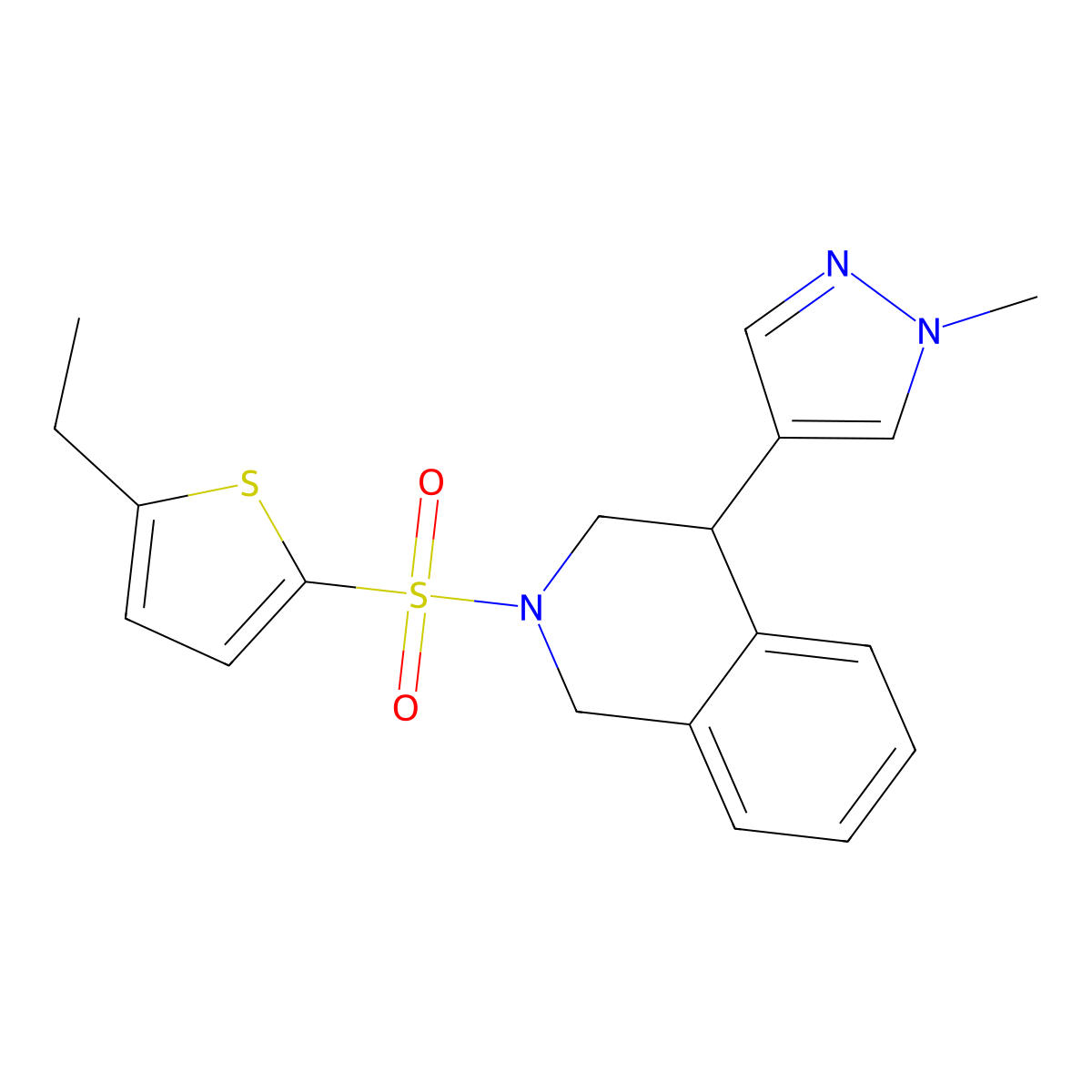 2-((5-ethylthiophen-2-yl)sulfonyl)-4-(1-methyl-1H-pyrazol-4-yl)-1,2,3,4-tetrahydroisoquinoline molecular structure, CAS 2034338-63-9