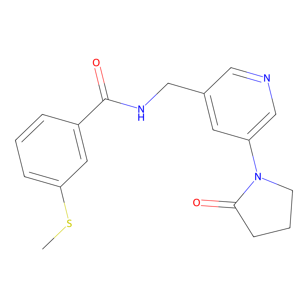 3-(methylthio)-N-((5-(2-oxopyrrolidin-1-yl)pyridin-3-yl)methyl)benzamide molecular structure, CAS 2034338-76-4
