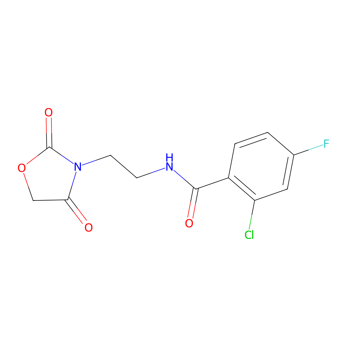 2-chloro-N-(2-(2,4-dioxooxazolidin-3-yl)ethyl)-4-fluorobenzamide molecular structure, CAS 2034338-91-3