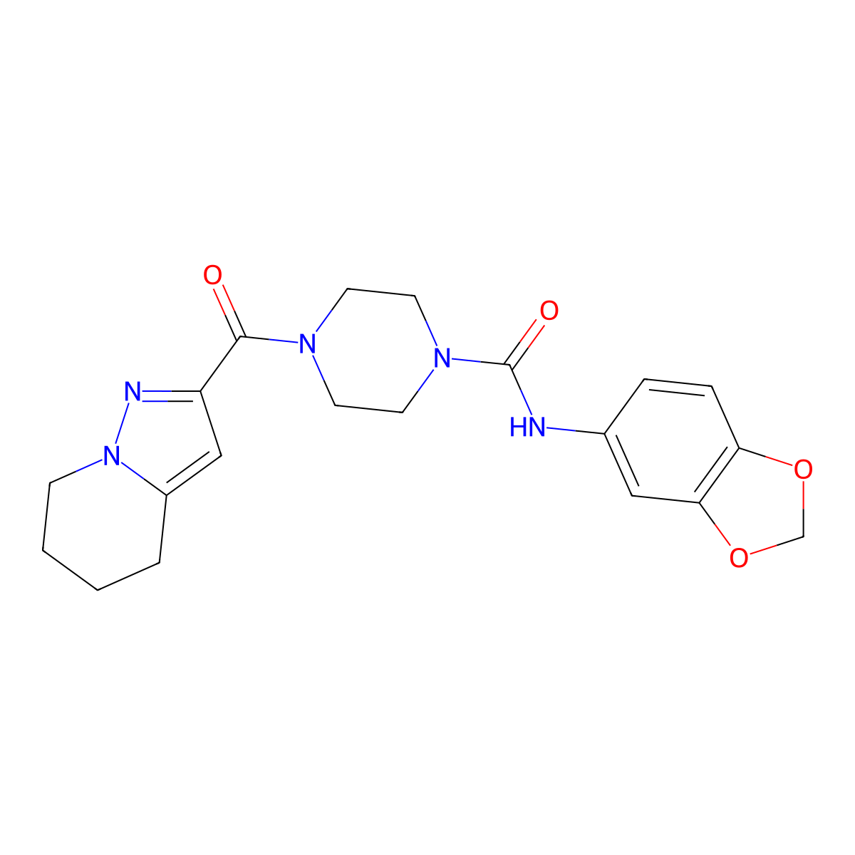 N-(benzo[d][1,3]dioxol-5-yl)-4-(4,5,6,7-tetrahydropyrazolo[1,5-a]pyridine-2-carbonyl)piperazine-1-carboxamide molecular structure, CAS 2034338-94-6
