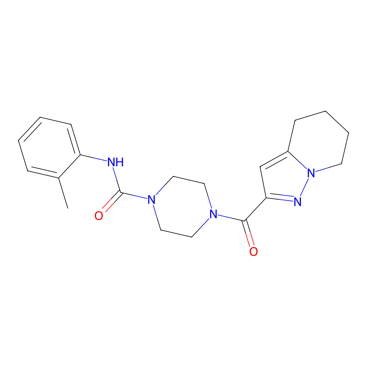 4-(4,5,6,7-tetrahydropyrazolo[1,5-a]pyridine-2-carbonyl)-N-(o-tolyl)piperazine-1-carboxamide molecular structure, CAS 2034338-98-0
