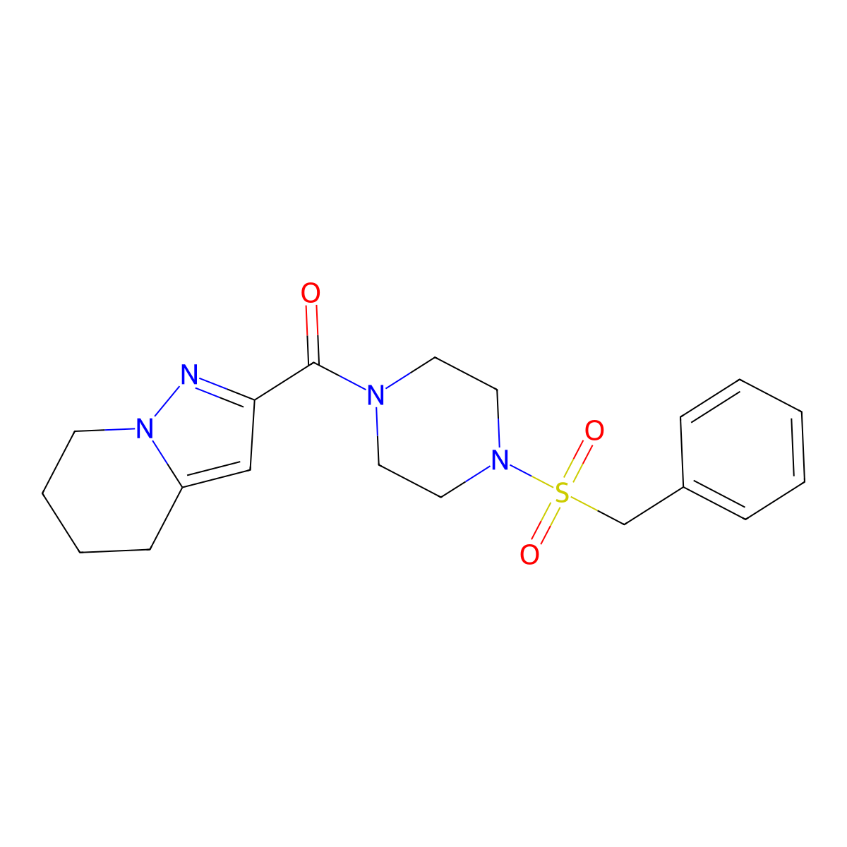 (4-(Benzylsulfonyl)piperazin-1-yl)(4,5,6,7-tetrahydropyrazolo[1,5-a]pyridin-2-yl)methanone molecular structure, CAS 2034339-12-1