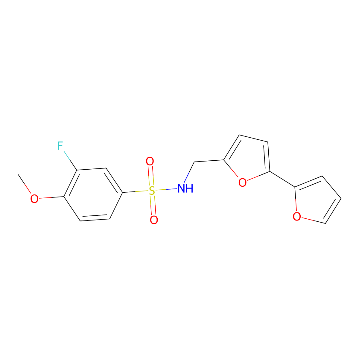 N-({[2,2'-bifuran]-5-yl}methyl)-3-fluoro-4-methoxybenzene-1-sulfonamide molecular structure, CAS 2034339-15-4
