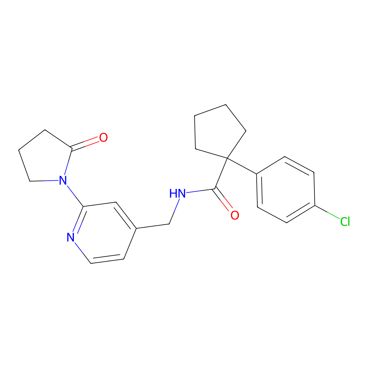 1-(4-chlorophenyl)-N-((2-(2-oxopyrrolidin-1-yl)pyridin-4-yl)methyl)cyclopentanecarboxamide molecular structure, CAS 2034339-17-6