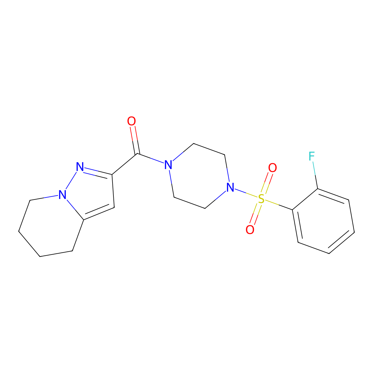 (4-((2-Fluorophenyl)sulfonyl)piperazin-1-yl)(4,5,6,7-tetrahydropyrazolo[1,5-a]pyridin-2-yl)methanone molecular structure, CAS 2034339-18-7
