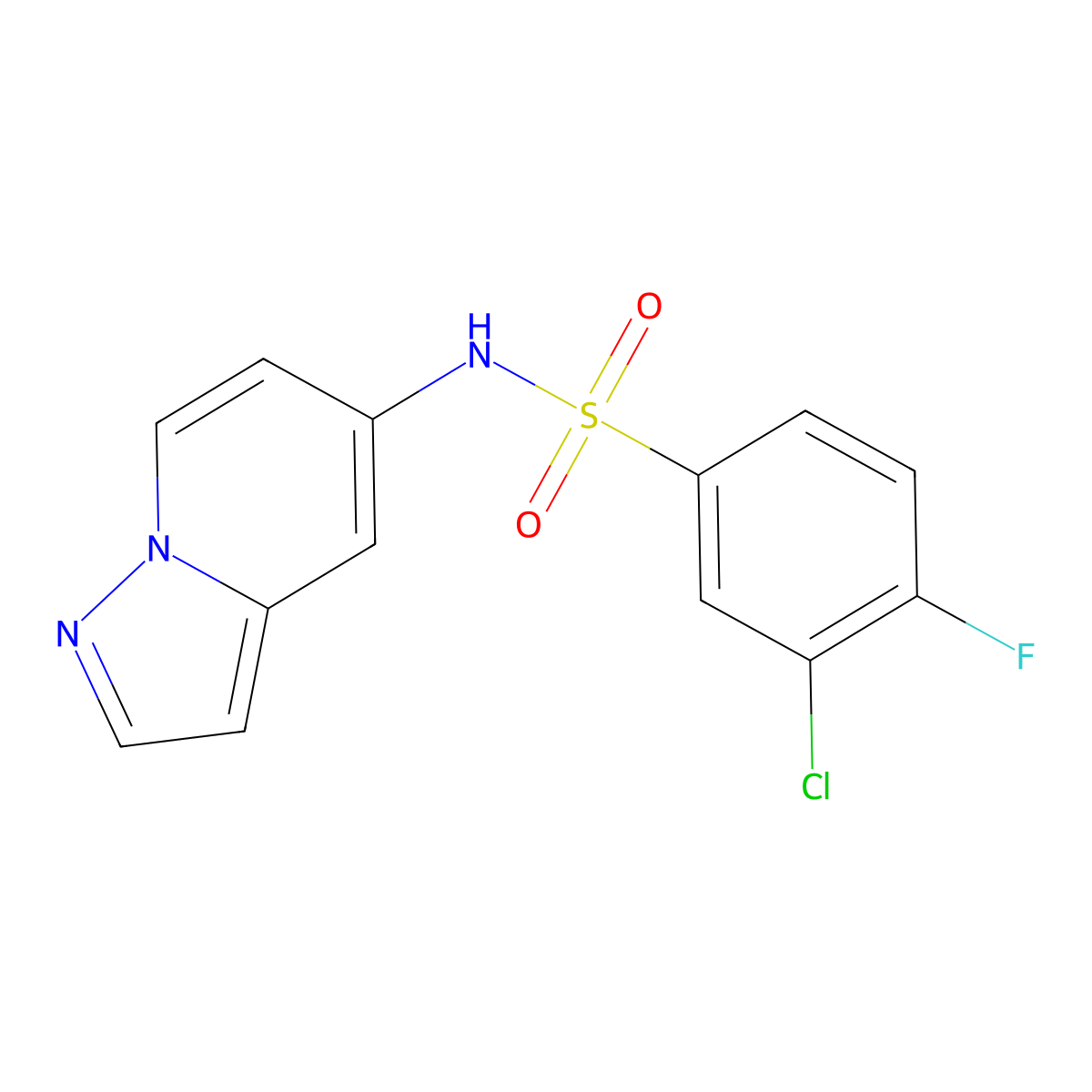 3-chloro-4-fluoro-N-(pyrazolo[1,5-a]pyridin-5-yl)benzenesulfonamide molecular structure, CAS 2034339-23-4