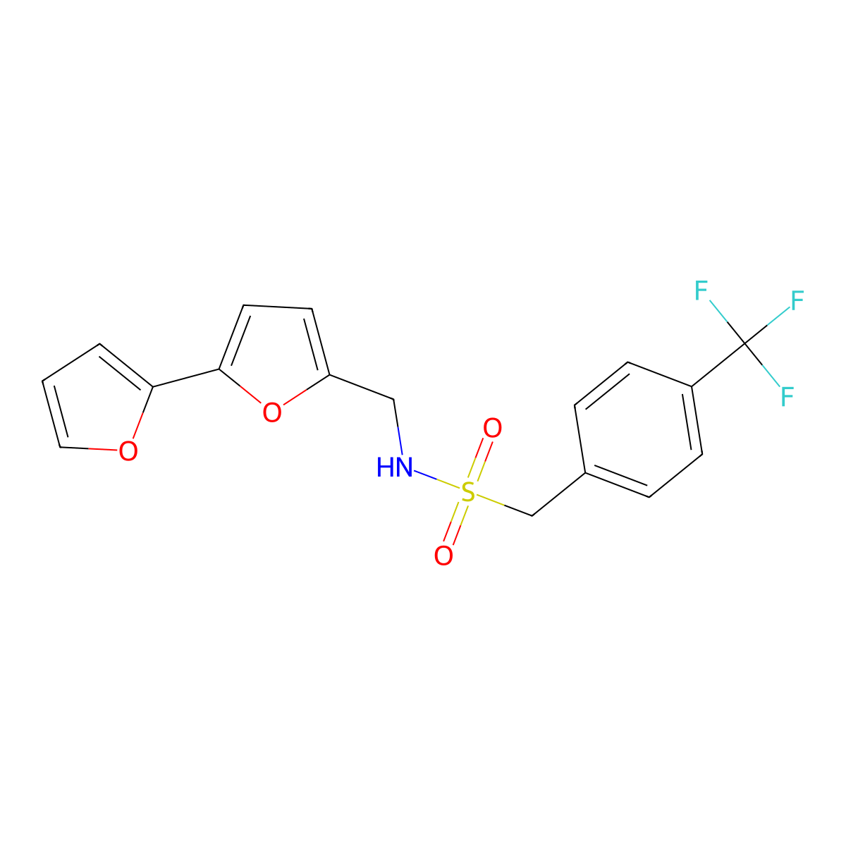 N-({[2,2'-bifuran]-5-yl}methyl)-1-[4-(trifluoromethyl)phenyl]methanesulfonamide molecular structure, CAS 2034339-24-5