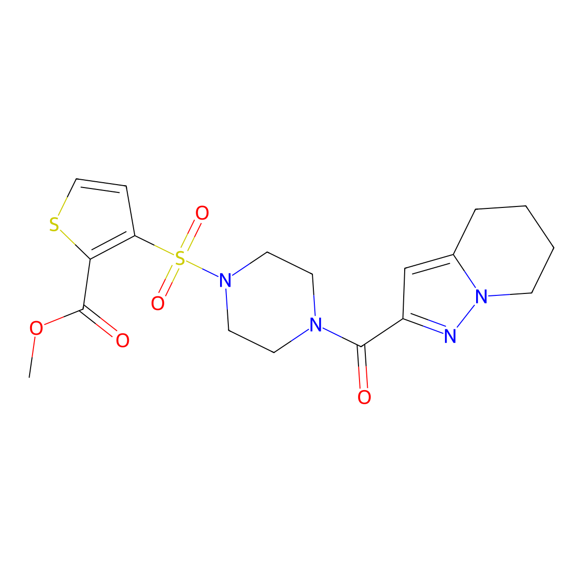 Methyl 3-((4-(4,5,6,7-tetrahydropyrazolo[1,5-a]pyridine-2-carbonyl)piperazin-1-yl)sulfonyl)thiophene-2-carboxylate molecular structure, CAS 2034339-25-6