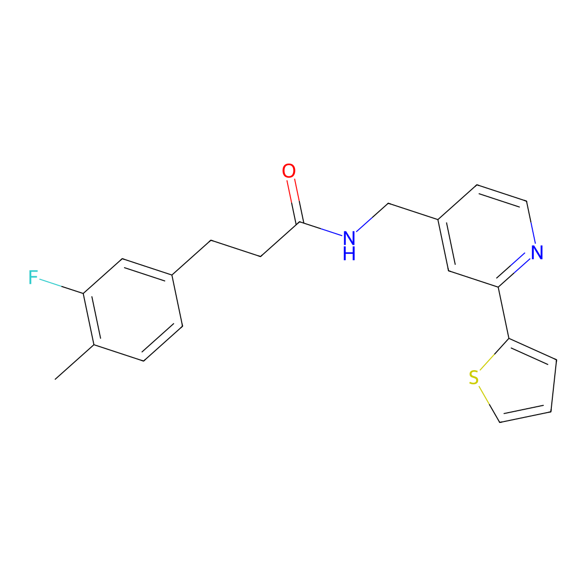 3-(3-fluoro-4-methylphenyl)-N-((2-(thiophen-2-yl)pyridin-4-yl)methyl)propanamide molecular structure, CAS 2034339-26-7