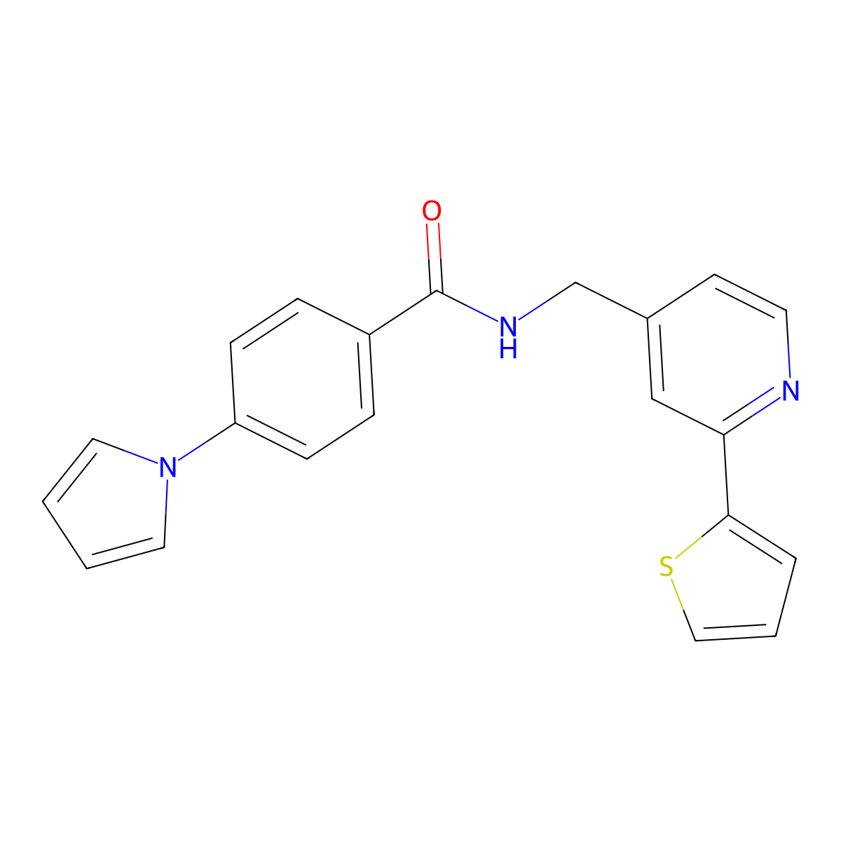 4-(1H-pyrrol-1-yl)-N-((2-(thiophen-2-yl)pyridin-4-yl)methyl)benzamide molecular structure, CAS 2034339-33-6