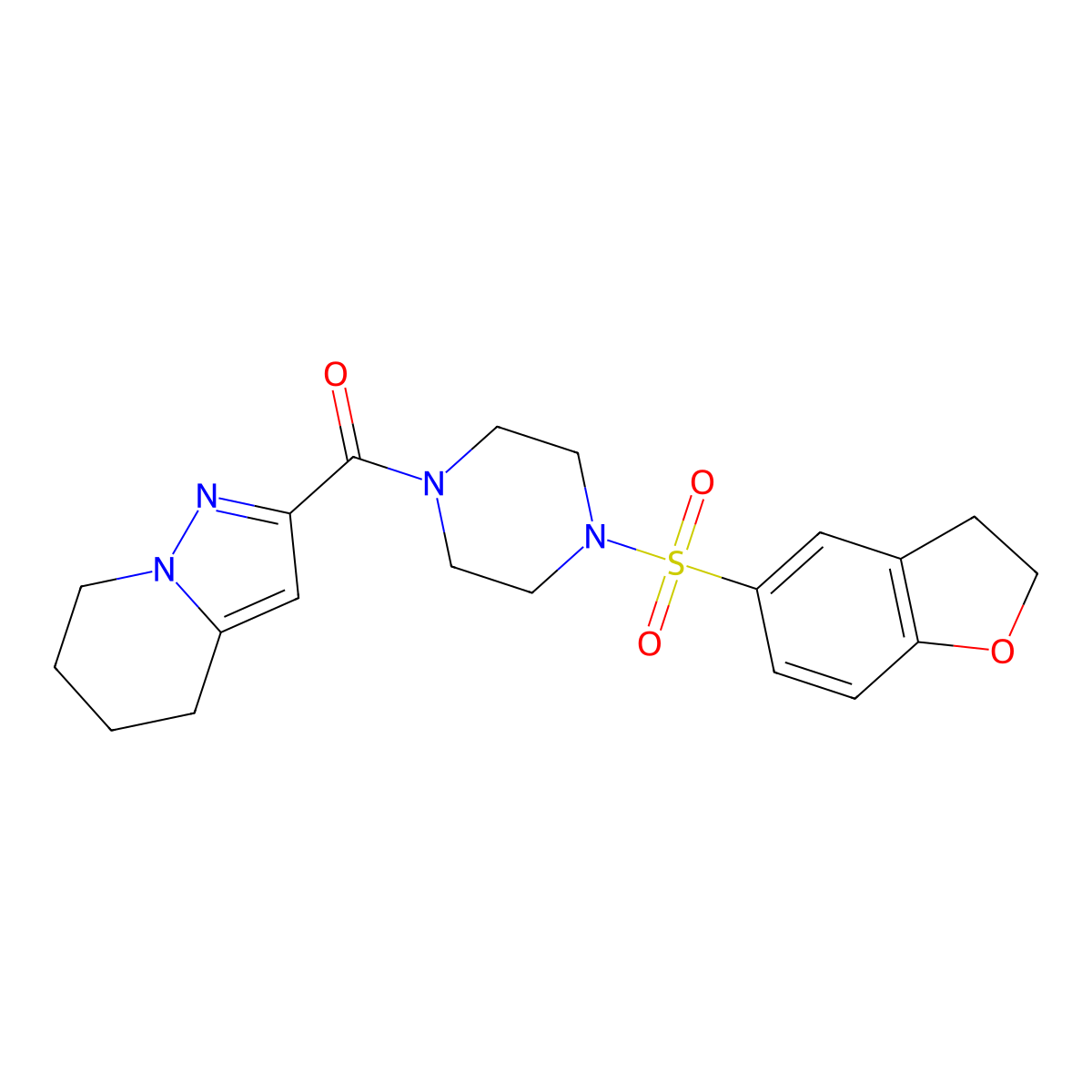 (4-((2,3-Dihydrobenzofuran-5-yl)sulfonyl)piperazin-1-yl)(4,5,6,7-tetrahydropyrazolo[1,5-a]pyridin-2-yl)methanone molecular structure, CAS 2034339-34-7