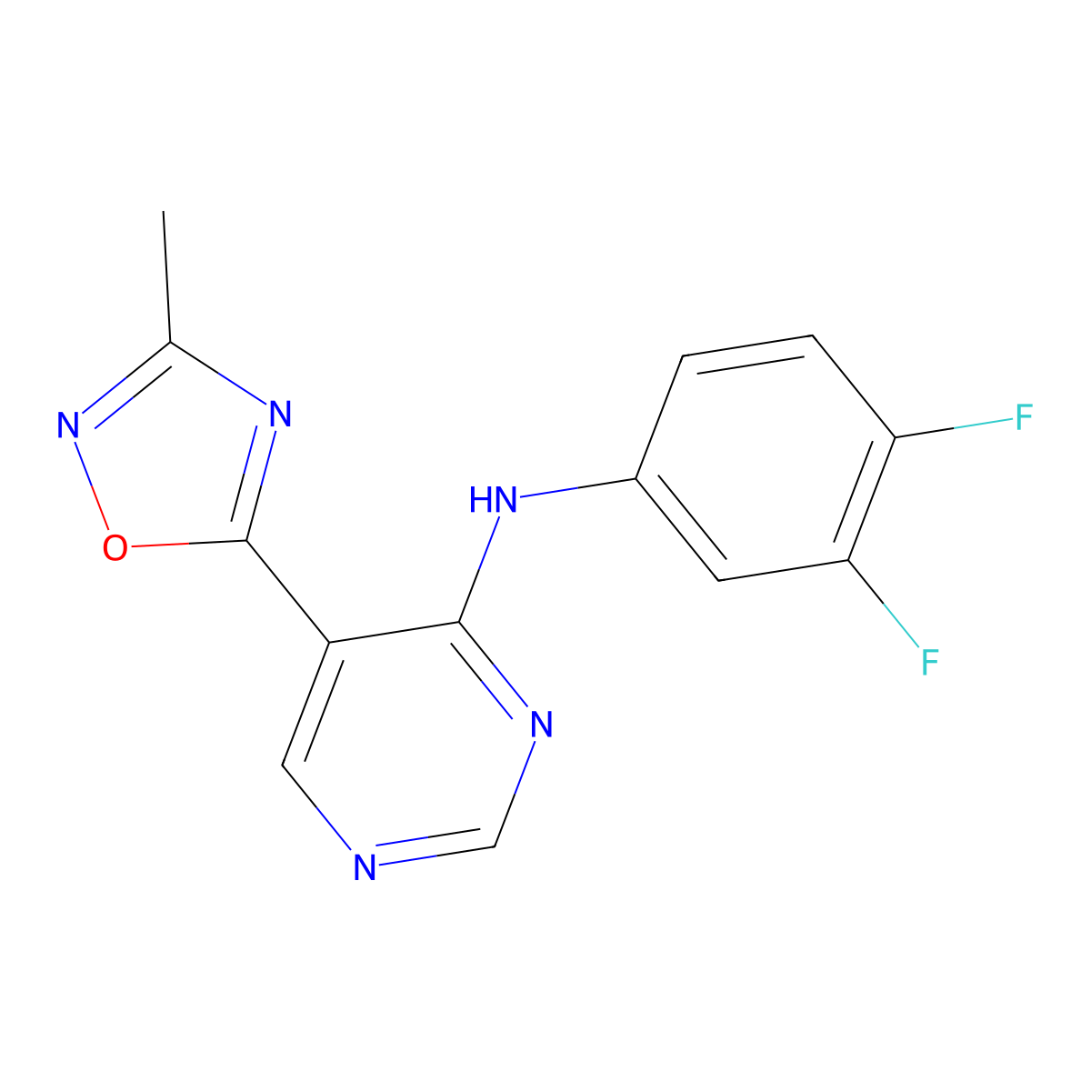 N-(3,4-difluorophenyl)-5-(3-methyl-1,2,4-oxadiazol-5-yl)pyrimidin-4-amine molecular structure, CAS 2034339-35-8