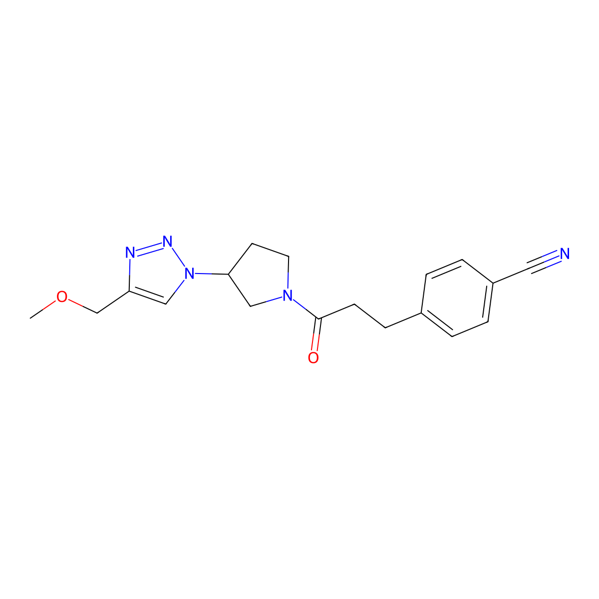 4-(3-{3-[4-(methoxymethyl)-1H-1,2,3-triazol-1-yl]pyrrolidin-1-yl}-3-oxopropyl)benzonitrile molecular structure, CAS 2034339-36-9