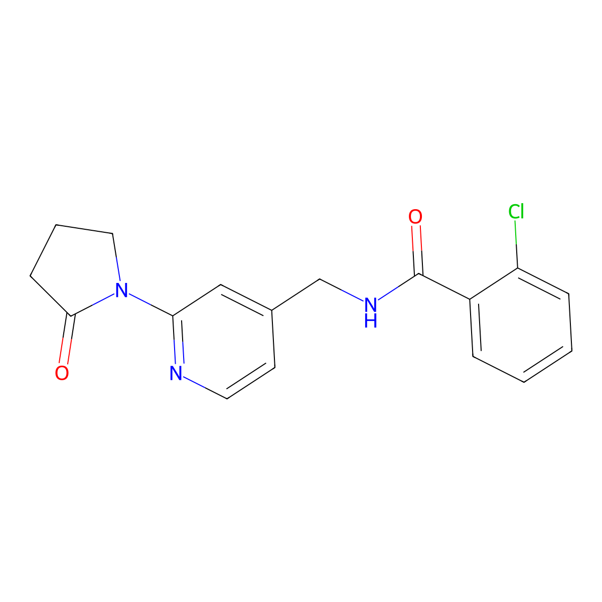 2-chloro-N-((2-(2-oxopyrrolidin-1-yl)pyridin-4-yl)methyl)benzamide molecular structure, CAS 2034339-39-2