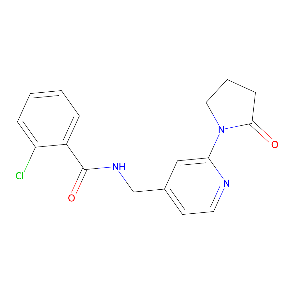 2-chloro-N-((2-(2-oxopyrrolidin-1-yl)pyridin-4-yl)methyl)benzamide molecular structure, CAS 2034339-39-2