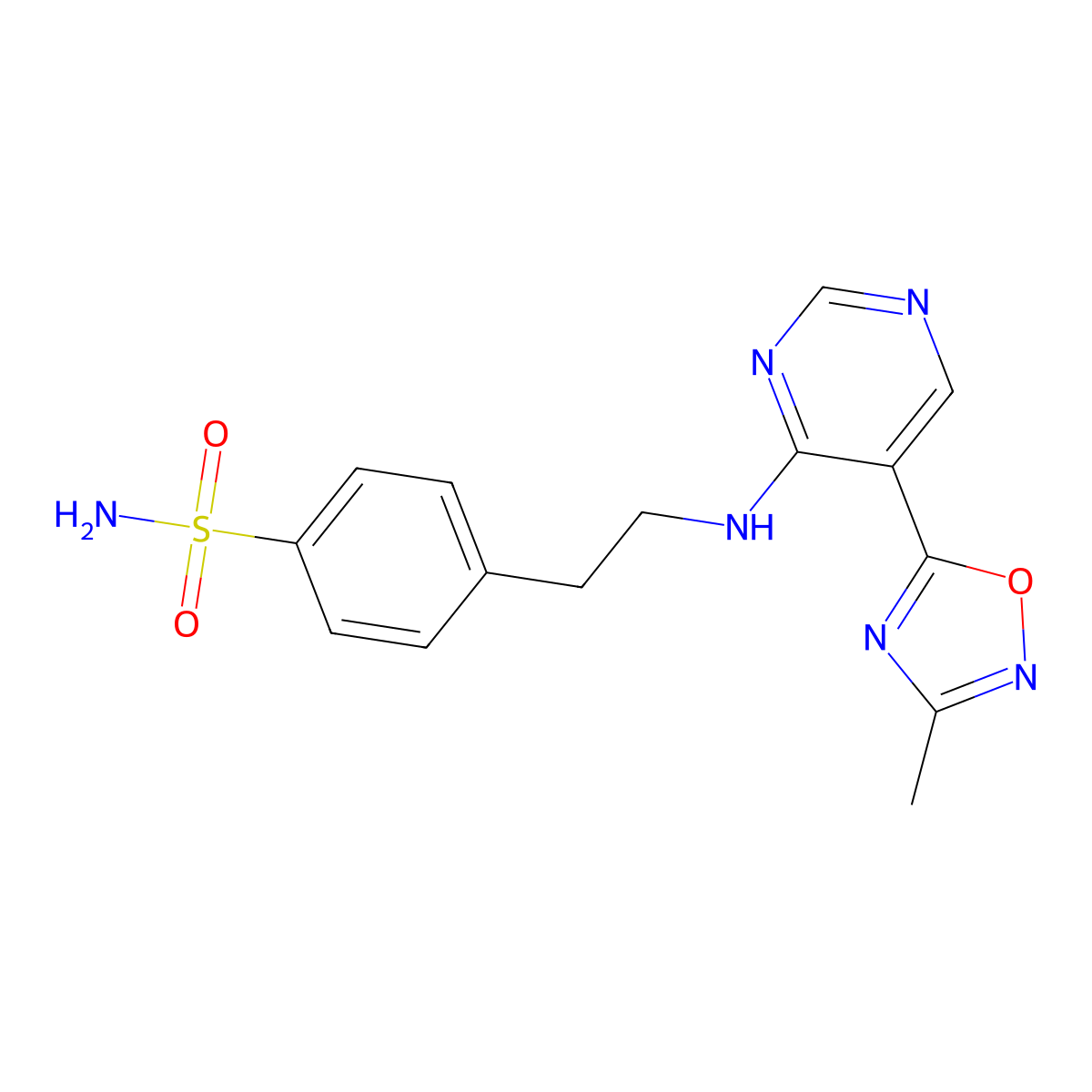 4-(2-((5-(3-Methyl-1,2,4-oxadiazol-5-yl)pyrimidin-4-yl)amino)ethyl)benzenesulfonamide molecular structure, CAS 2034339-40-5